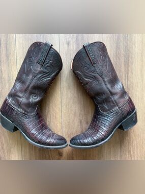 Lucchese Boot Cherry Caiman Belly Mens Sz 10D Western Cowboy Handmade Boots